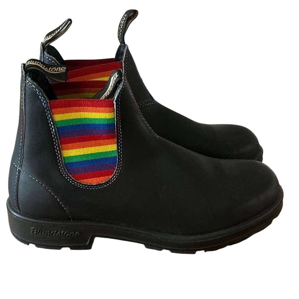 Blundstone 2105 Pride Series Black Leather Rainbow Chelsea Boots Size 8